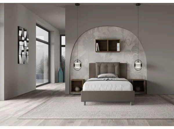 Letto una piazza e mezza contenitore imbottito 120x200 similpelle cappuccino Annalisa