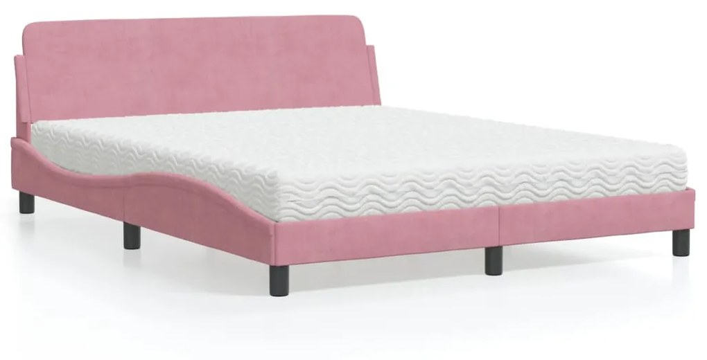 Letto Con Materasso Rosa 160x200 Cm İn Velluto /