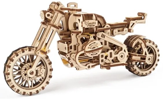 Ugears - 3D puzzle meccanico in legno Moto scrambler con carrello