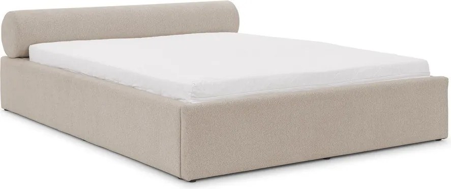 Letto matrimoniale imbottito beige con contenitore con rete inclusa 140x200 cm Cille – Ropez