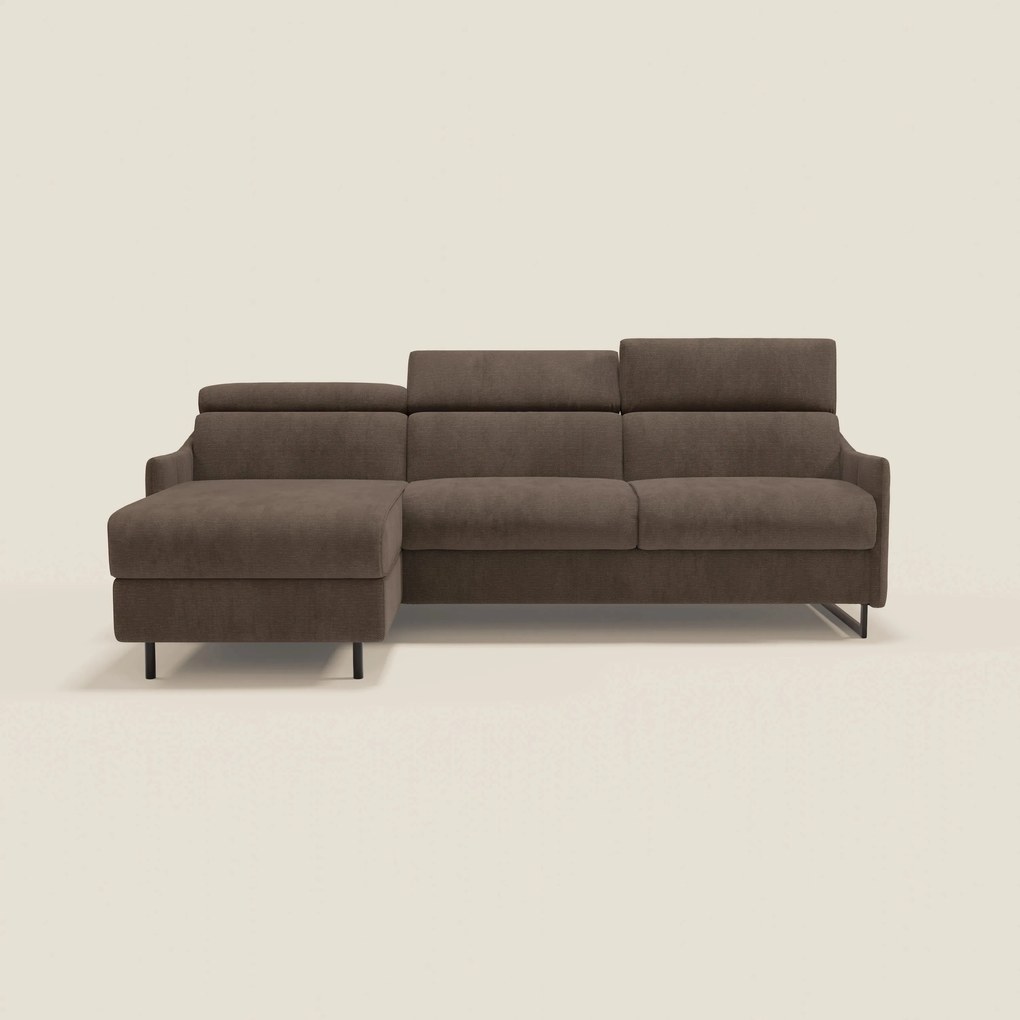 Loto Divano Letto Angolare con Penisola contenitore, Poggiatesta, Materasso Alto H18 in morbido tessuto impermeabile T14 marrone