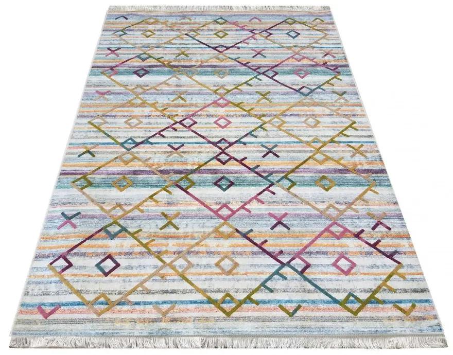 Lussuoso tappeto bianco panna con motivi colorati Larghezza: 120 cm | Lunghezza: 180 cm