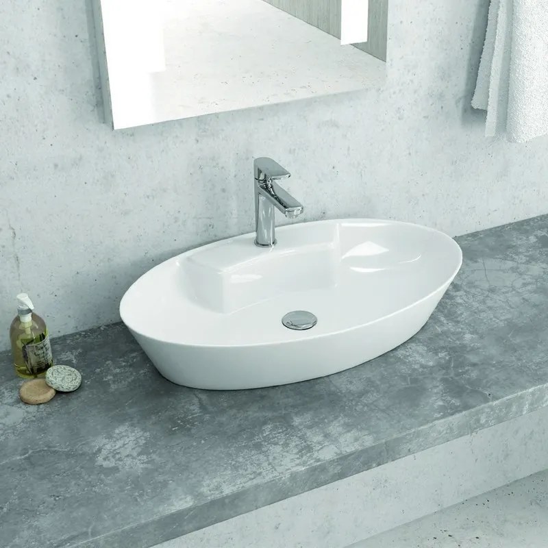 Lavabo appoggio ovale bianco 61cm ceramica slim | Litos-0012 - KAMALU