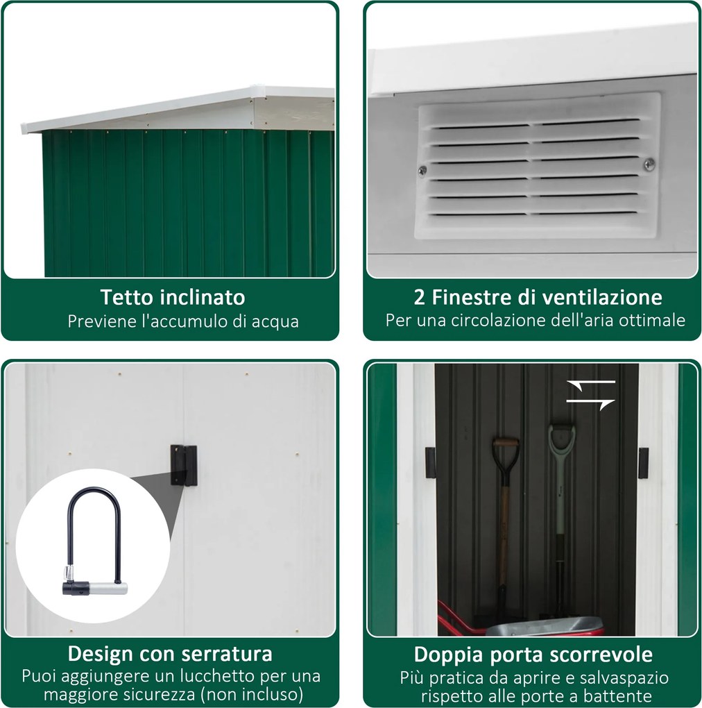 Casetta Box da Giardino in Lamiera Verde 277x130x173 cm...