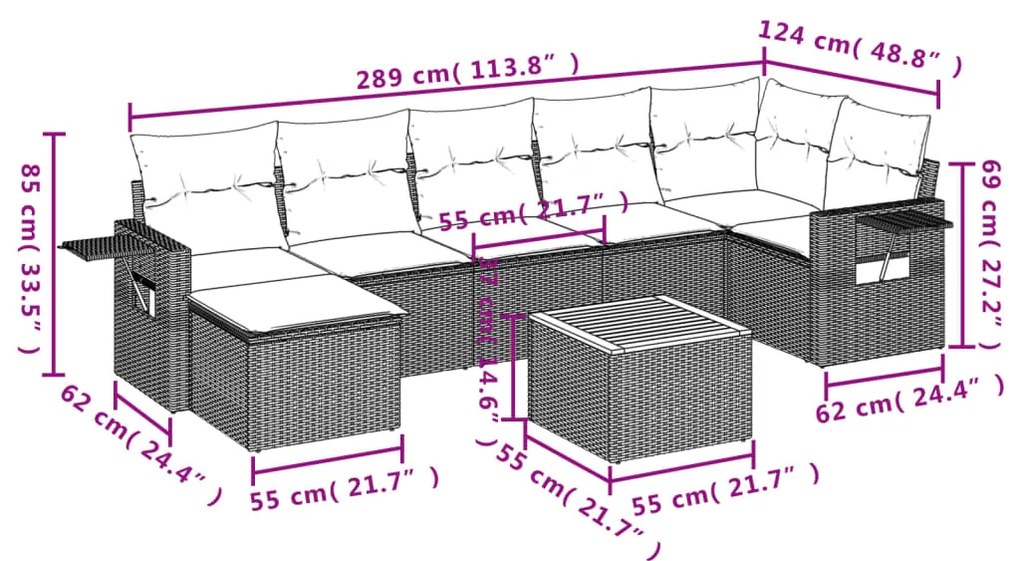 Set divano da giardino 8 pz con cuscini beige misto polyrattan