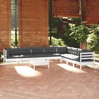 Set Divani da Giardino 9 pz con Cuscini Bianchi Legno di Pino cod mxl 44437