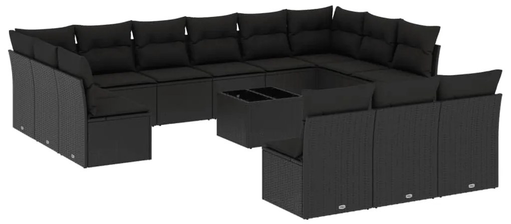 Set Divani da Giardino 14pz con Cuscini in Polyrattan Nero