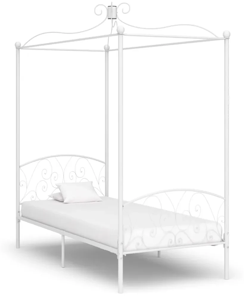 Letto a baldacchino bianco in metallo 90x200 cm