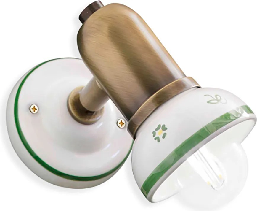 Applique Classica Savona Ceramica E Ottone Brunito Decorato 1 Luce E14
