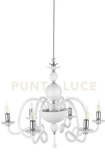 Lampadario vivaldi 6 luci bianco cromo attacco e14 d.75cm