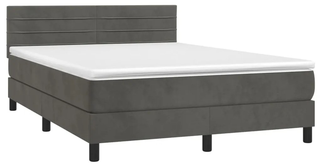 Letto a Molle con Materasso e LED Grigio Scuro 140x190 cm