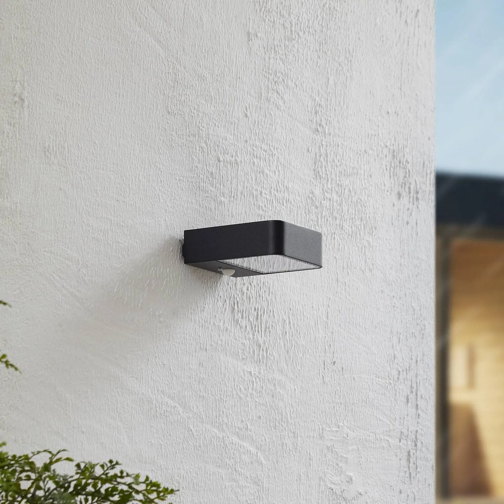 Lucande LED applique da esterno Dava, altezza 5 cm, sensore Dava, Nero, Alluminio, Moderno, Lampada solare da esterni