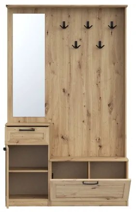 Parete attrezzata per ingresso con specchio KAVI, finitura rovere artisan