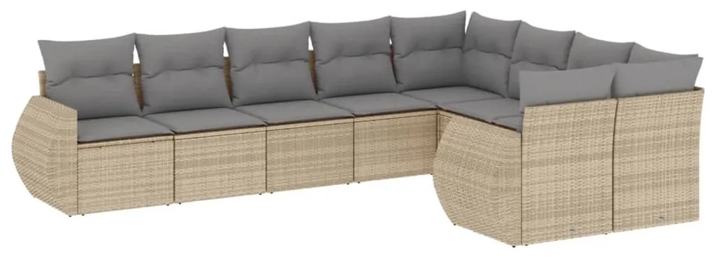 Set divano da giardino 9 pz con cuscini beige in polyrattan