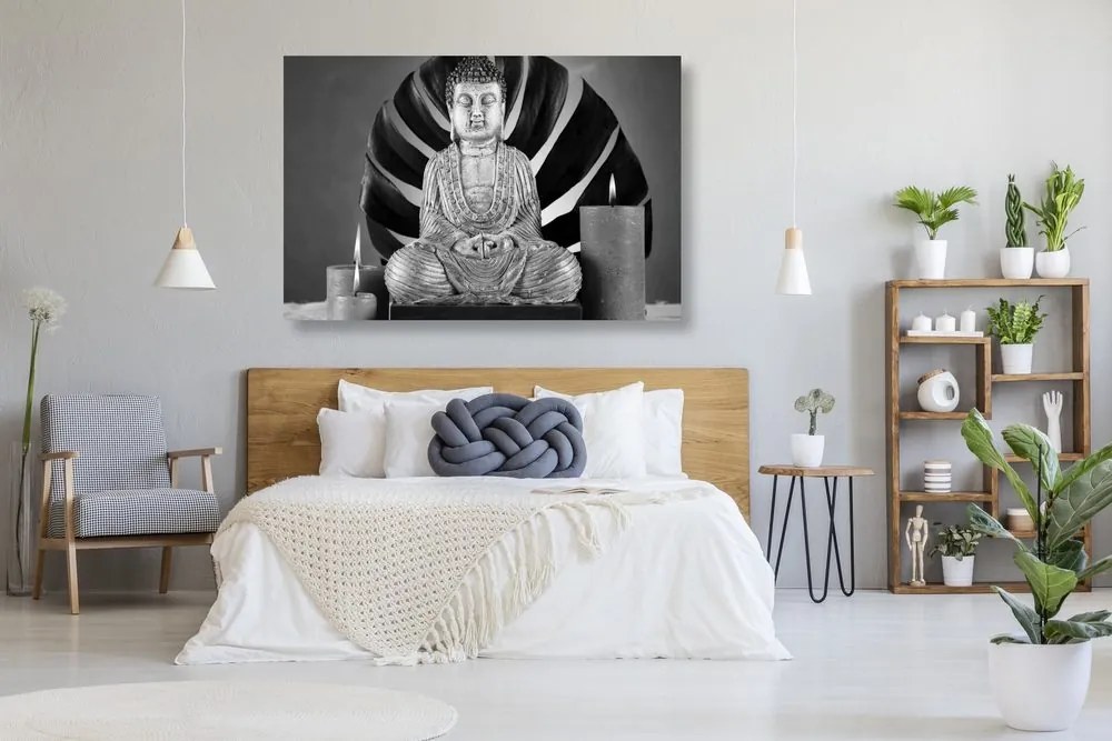 Stampa su tela – Buddha con natura morta rilassante in bianco e nero