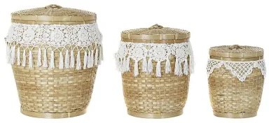 Set di Cestini DKD Home Decor Bianco Naturale Bambù Boho 39 x 39 x 45 cm