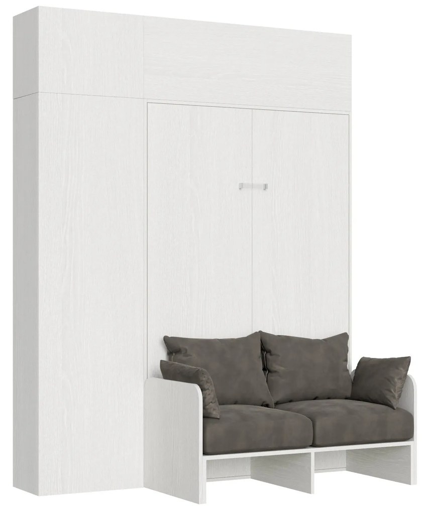 Divano Letto a Scomparsa 140 Verticale Kentaro - ALESSIA 20, L.213,6 P.105,2 H.250,5 cm (aperto P.215 cm) / Bianco Frassino