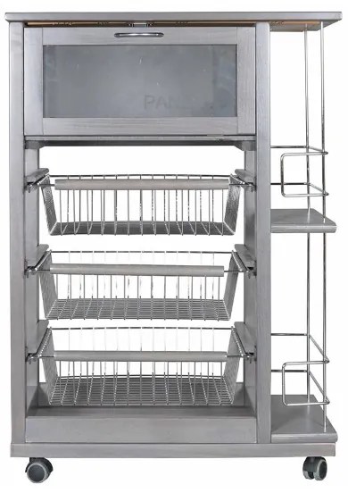 Carrello portapane con portabottiglie e cesti portafrutta Grigio