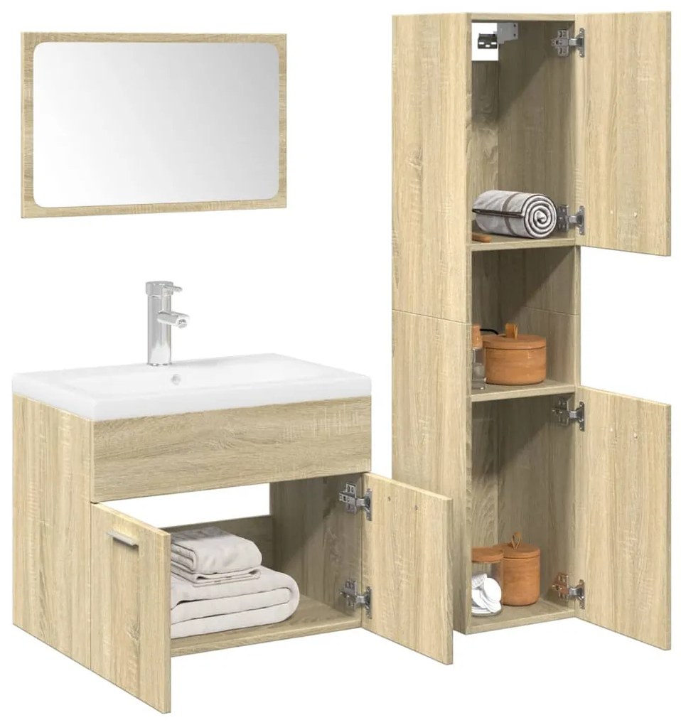Set Mobili Da Bagno 3 Pz Rovere Sonoma İn Legno Multistrato /