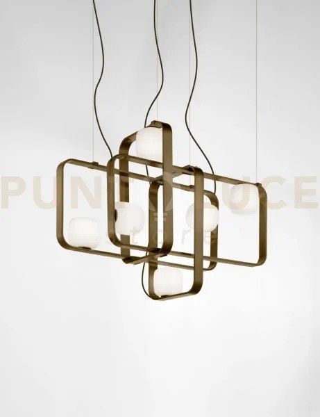 Groove sospensione 4 bianco satinato bronzo opaco 6 luci attacco  e14