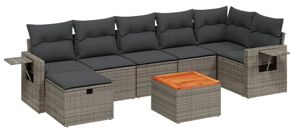 Set divano da giardino 8 pz con cuscini grigio in polyrattan