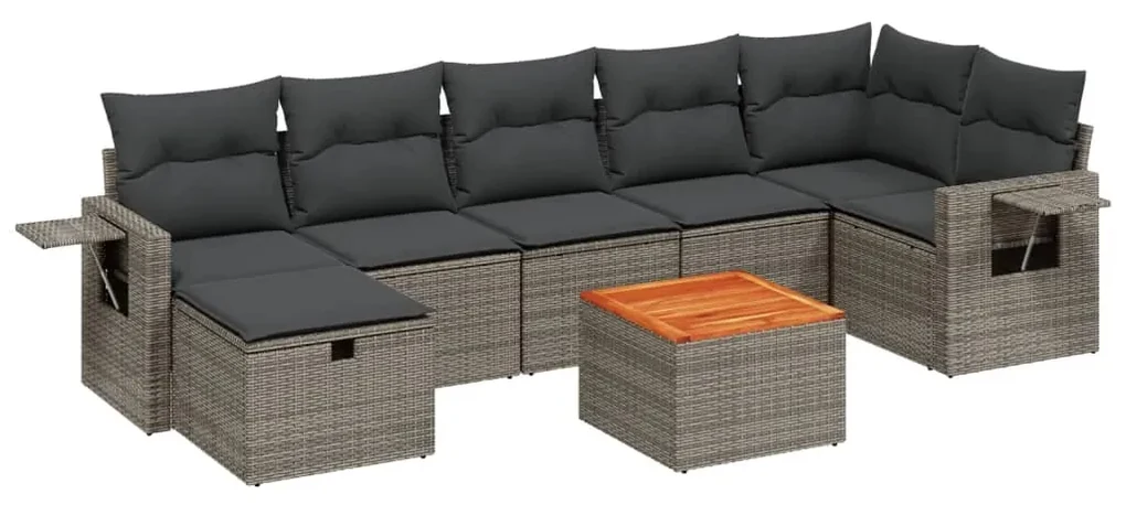 Set divano da giardino 8 pz con cuscini grigio in polyrattan