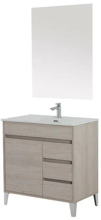 Mobile bagno da terra 80 cm linea Way rovere chiaro con specchio e lavabo