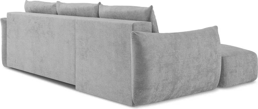 Divano angolare grigio chiaro allungabile (con penisola a sinistra/con chaise lounge) con rivestimento in ciniglia Leila – Makamii