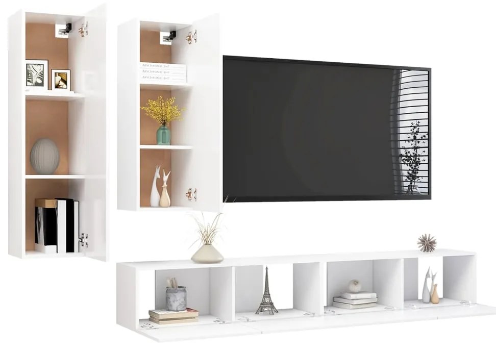 Set di mobili porta tv 4 pz bianco in legno multistrato