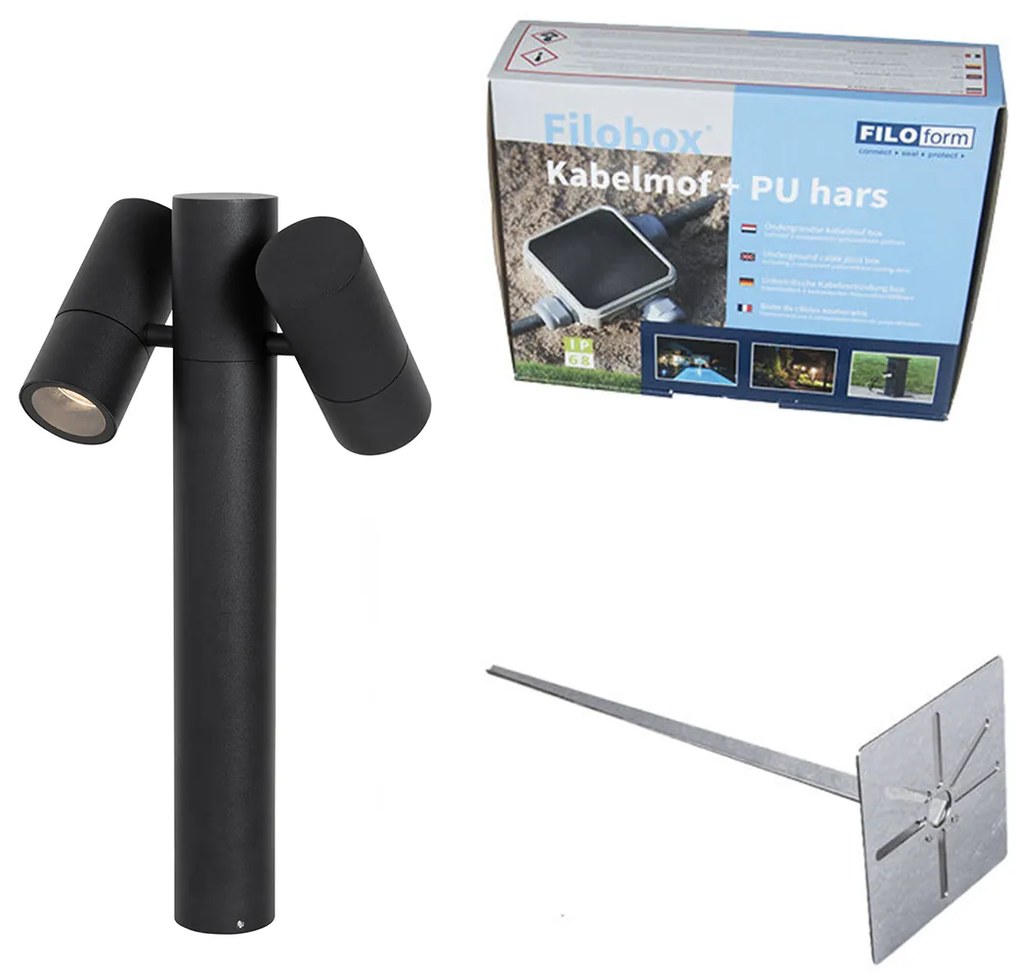 Lampada da esterno a stelo nera 50 cm 2 luci orientabili - Duo