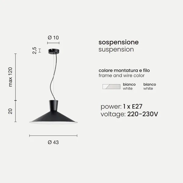 Lampada a sospensione ELIO in metallo verniciato BIANCO