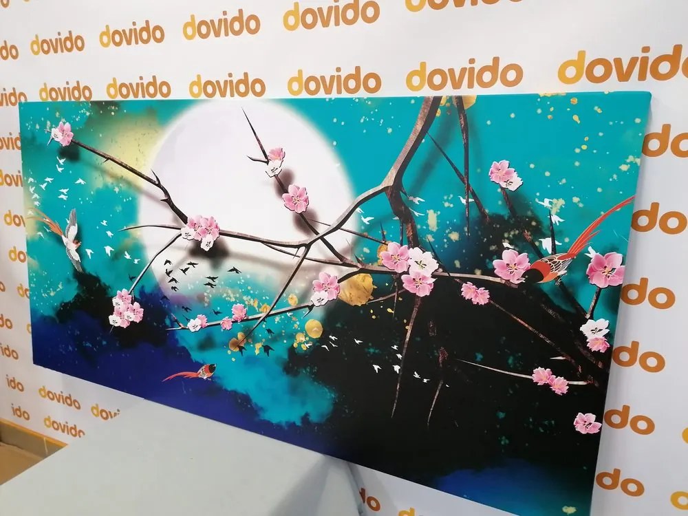 Quadro su tela – Rami dell'albero sotto la luna piena