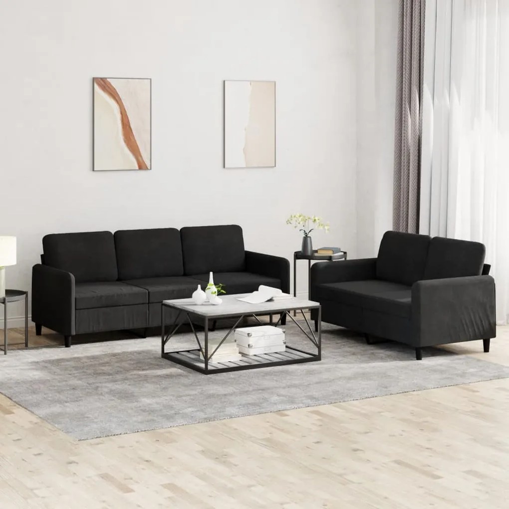 Set Di Divani 2 Pz Nero İn Velluto /