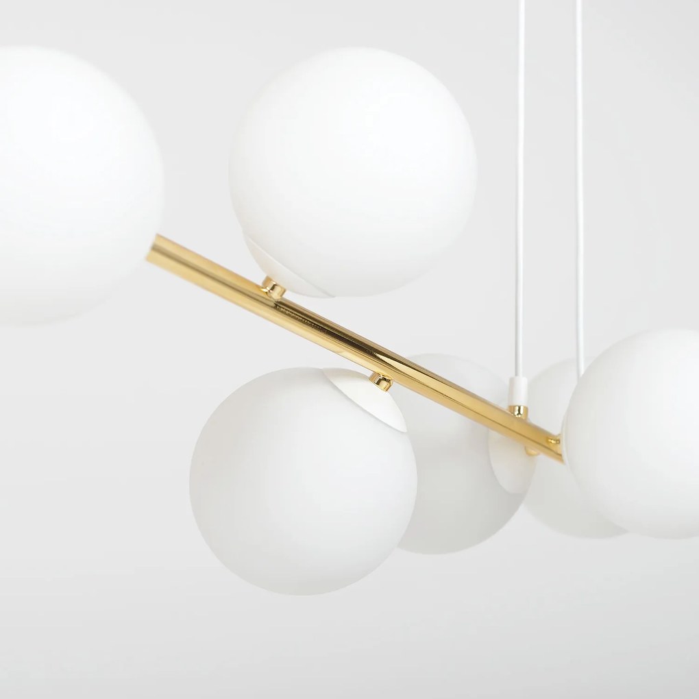 Sospensione Contemporanea Rhiannon 8 Luci In Acciaio Bianco E Oro E Vetro Bianco