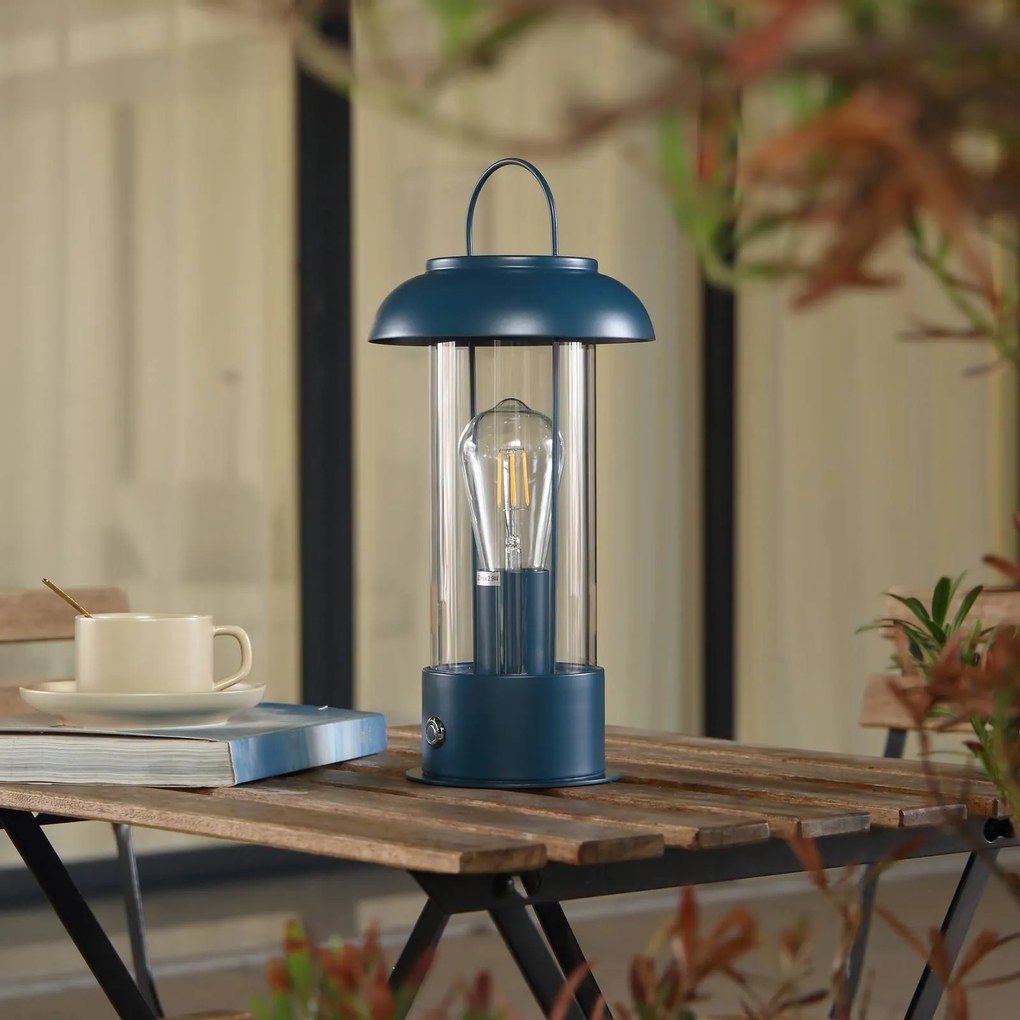 Lampada da tavolo ricaricabile Lindby Yvette, blu, IP44, touch dimmer Yvette Lindby, dimmerabile, Blu, Metallo, Moderno