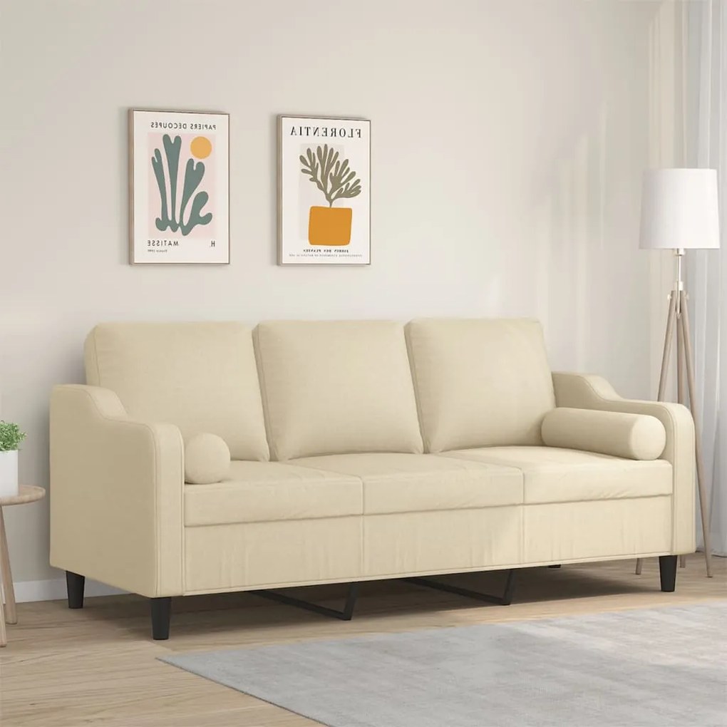 Divano A 3 Posti Con Cuscini Crema 180 Cm İn Tessuto /