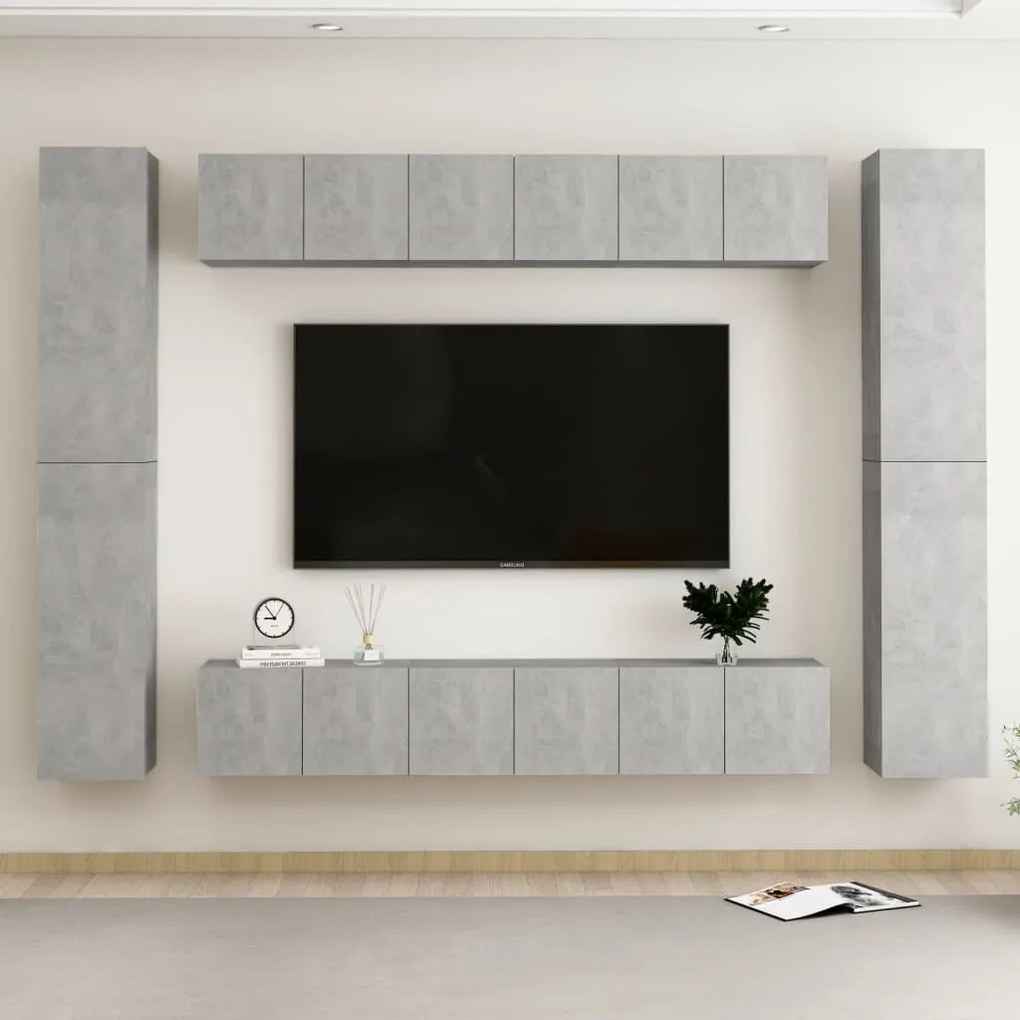Set Di Mobili Porta Tv 10pz Grigio Cemento İn Legno Multistrato /