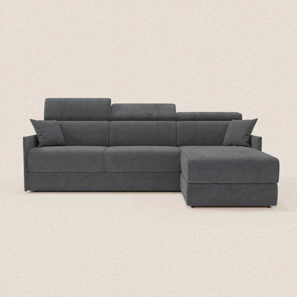 Miryam divano letto angolare compatto - poggiatesta reclinabili e penisola contenitore in tessuto smacchiabile T31