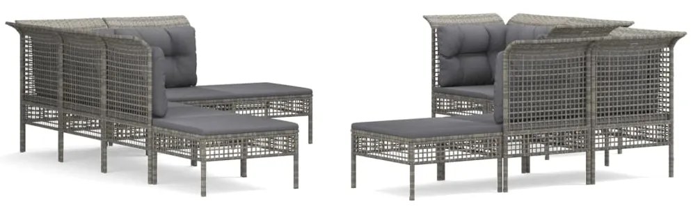 Set Divani da Giardino 10 pz con Cuscini in Polyrattan Grigio