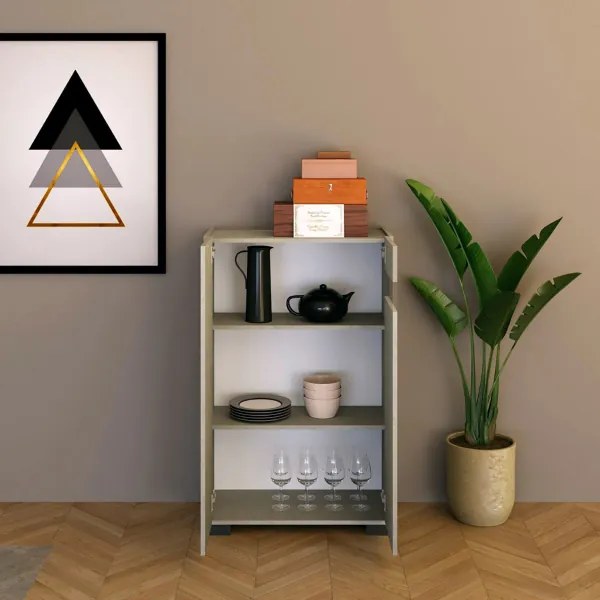 Credenza a 2 ante ROJAS Grigio con inserto in vetro Fumč 70x110 cm