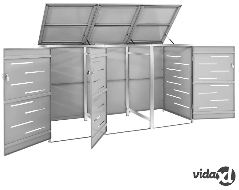 vidaXL Copribidone per Spazzatura Triplo 207x77,5x112,5cm Acciaio Inox