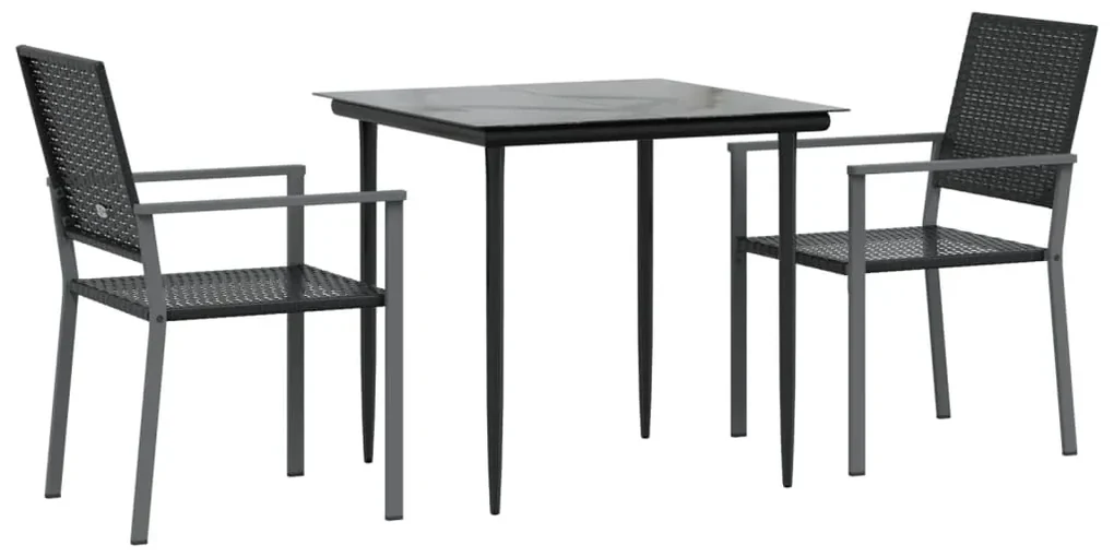 Set da pranzo da giardino 3 pz in polyrattan e acciaio