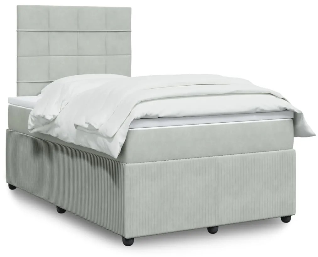 Giroletto A Molle Con Materasso Grigio Chiaro 120x200cm Velluto /