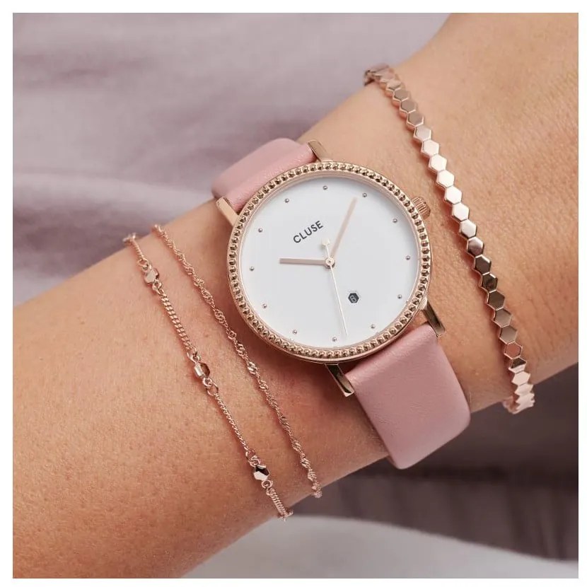 Orologio da donna con cinturino in pelle rosa Le Couronnement - Cluse