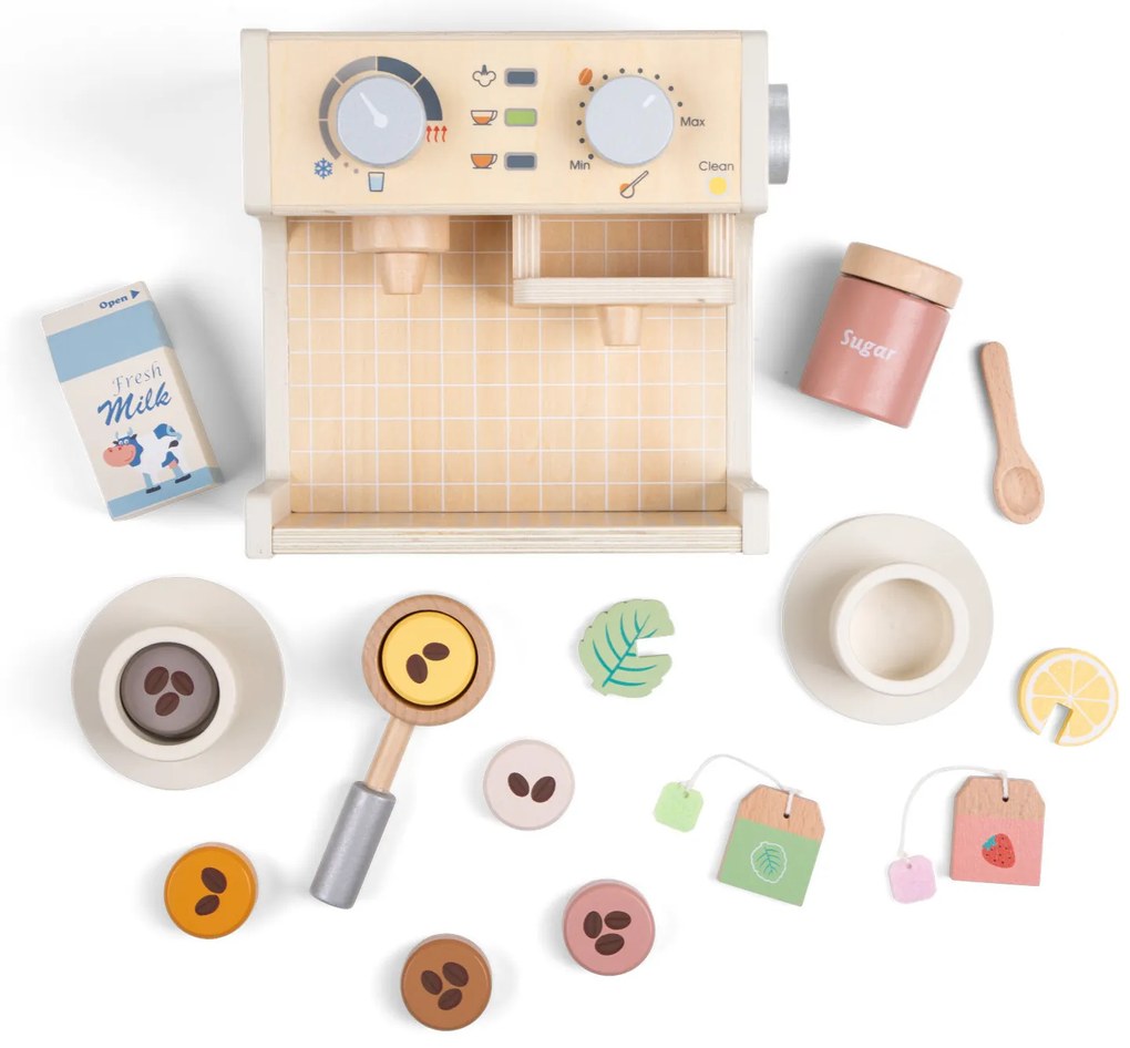 Macchina del caffè in legno con accessori