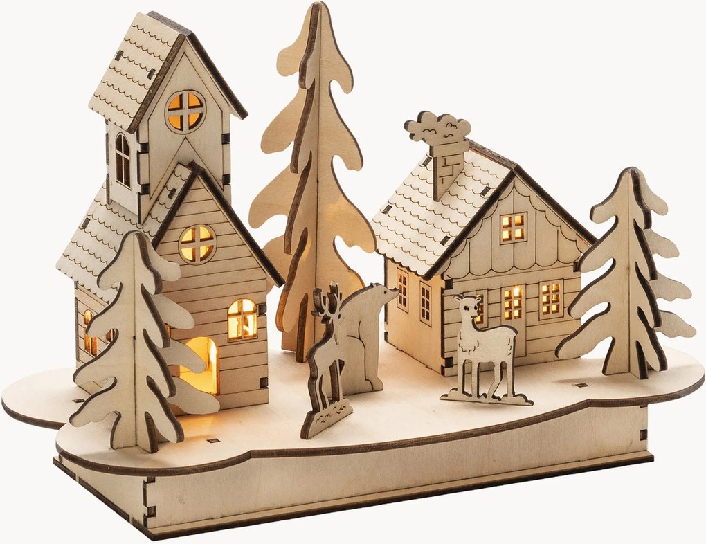 Decorazione natalizia a LED in legno di lime Houses & Animals