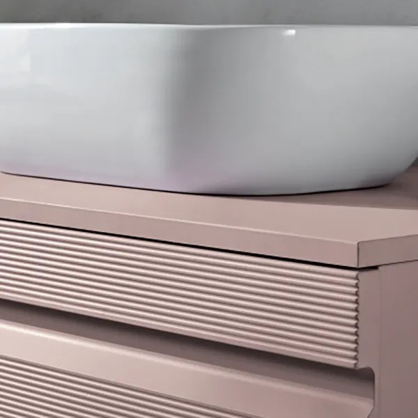 Mobile da bagno sospeso moderno con base 100 RIO con lavabo da appoggio ROSA POLVERE