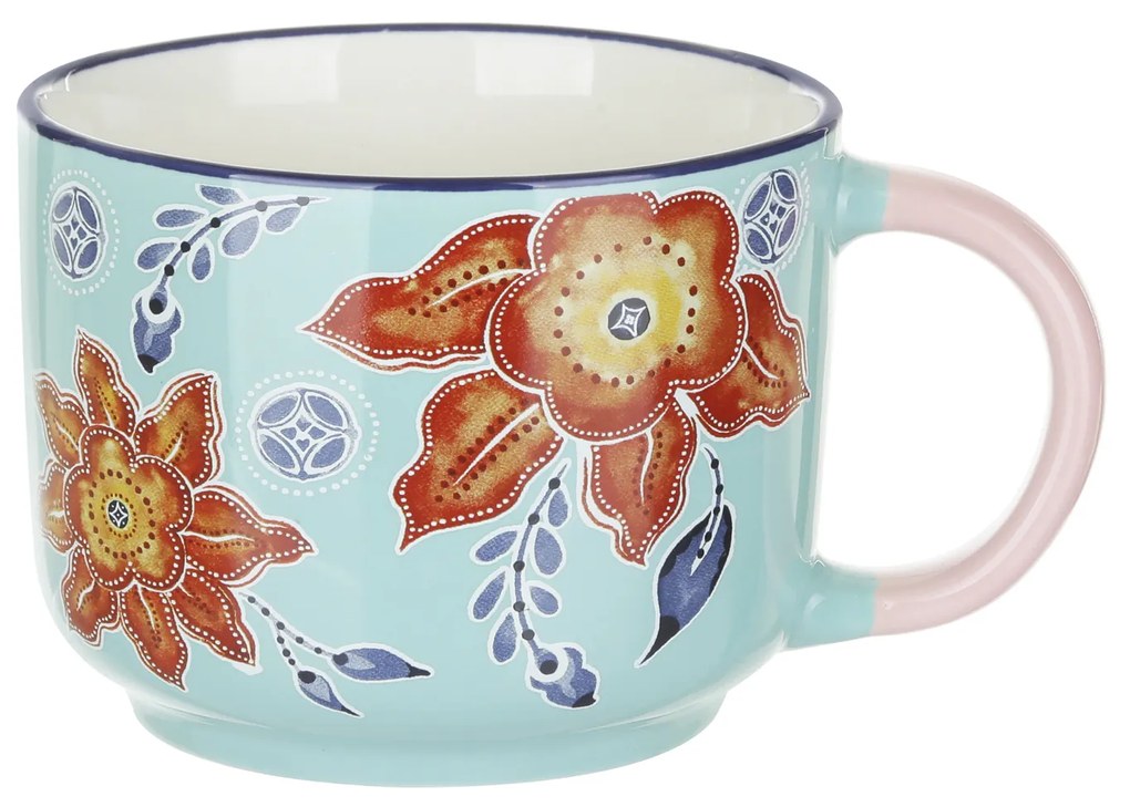 Tazza fiori 570 ml in porcellana arancione e azzurra