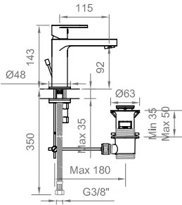 Miscelatore Lavabo monocomando Con Scarico Finitura Nero Opaco Versilia BTVERKLA01 Ponsi