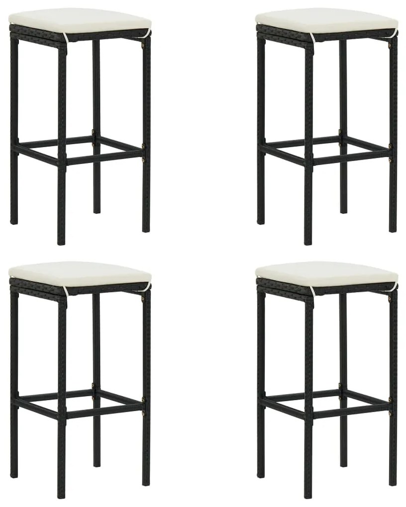 Set bar da giardino 5 pz con cuscini in polyrattan nero